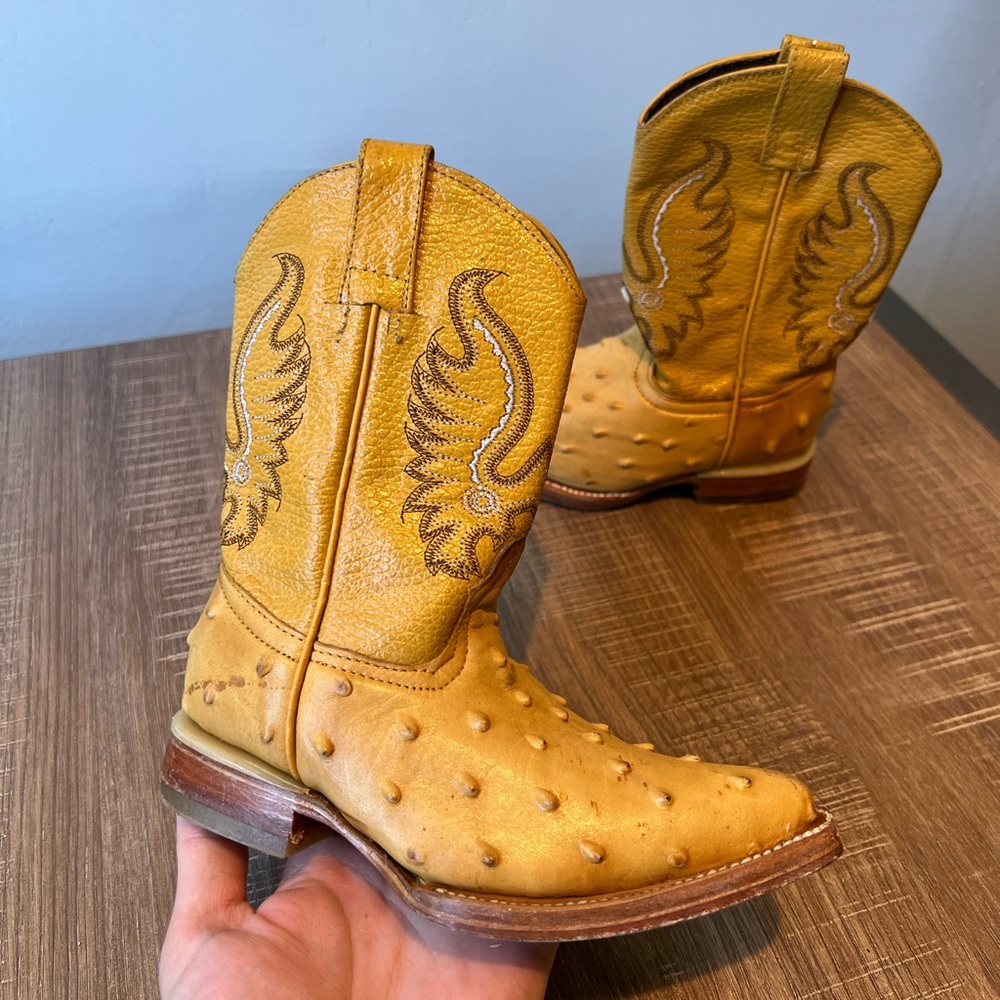 Carreta Kids Size 6‎ Brown Ostrich Print Cowboy Western Boots